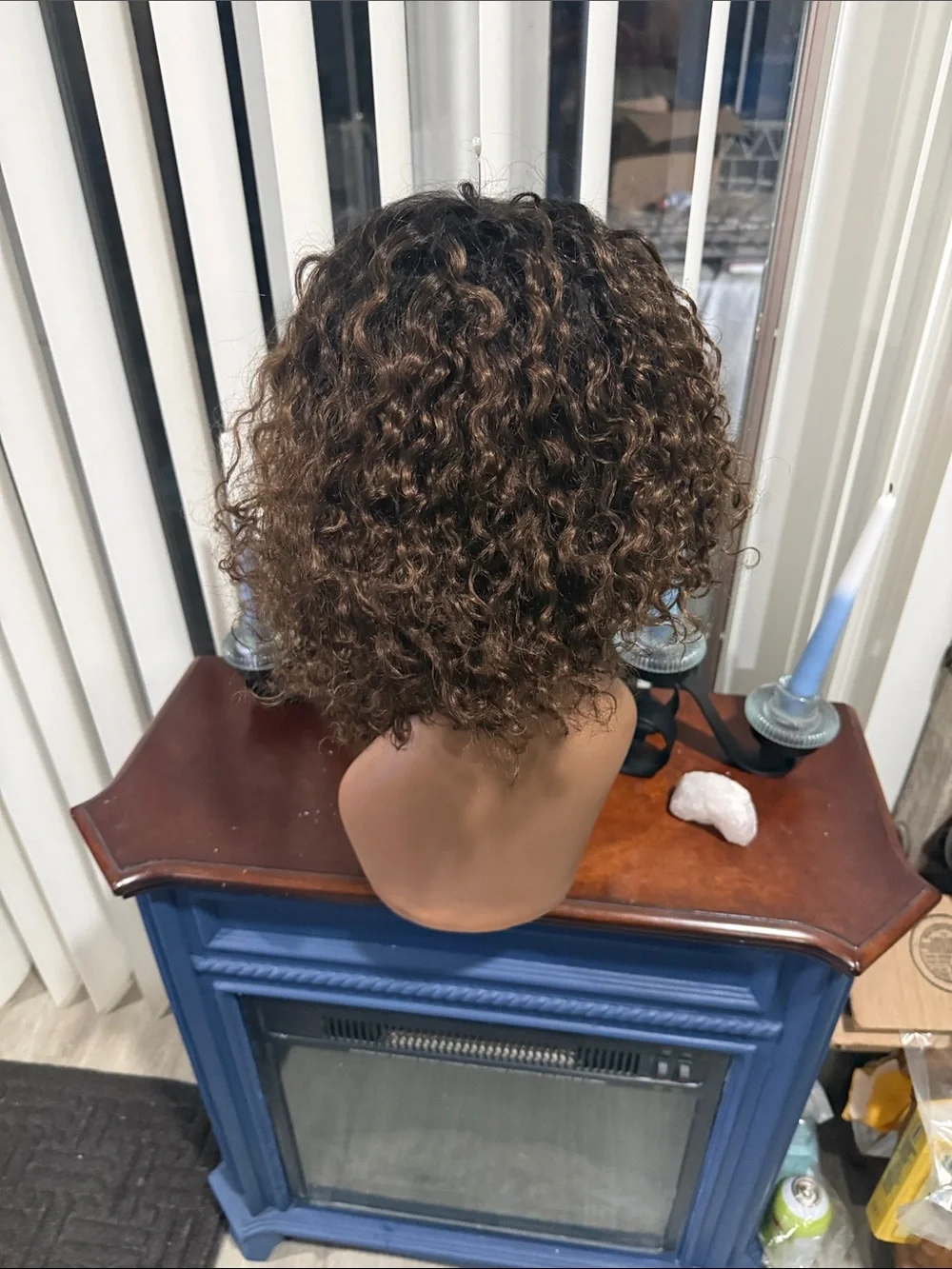 Human Hair Short Curly Bob Wig in Dark Brown